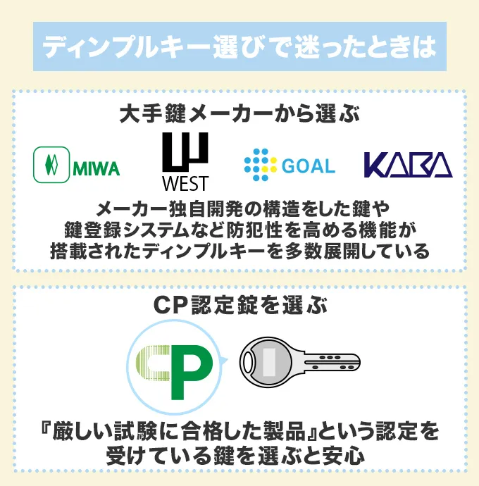 ディンプルキー選びで迷ったときはMIWA・GOAL・WEST・KABAから選ぶのが安心