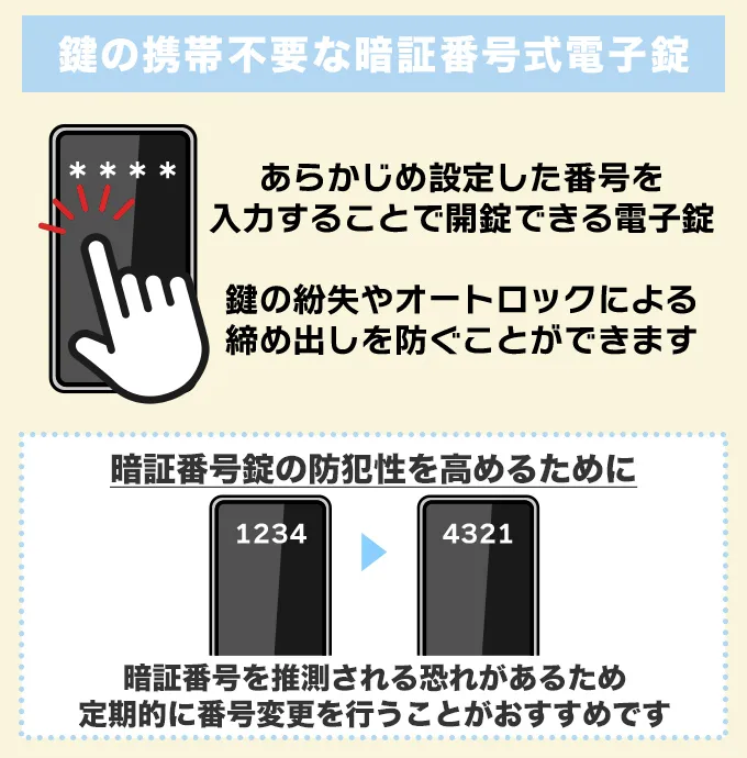 鍵を持たずに出歩きたい人には暗証番号式の電子錠がおすすめ