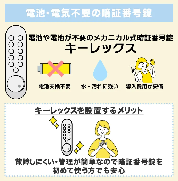 電池・電気を使わずに自動施錠・暗証番号解錠ができる鍵