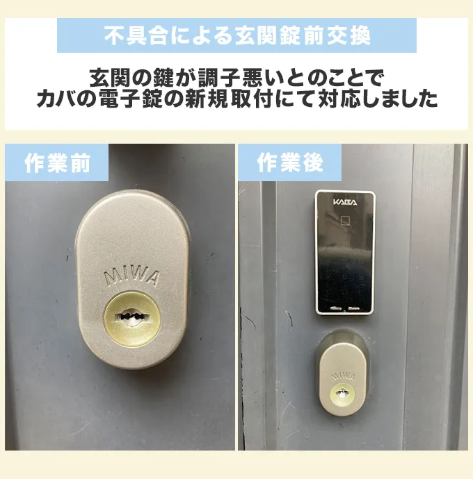 不具合による玄関ドアの錠前交換