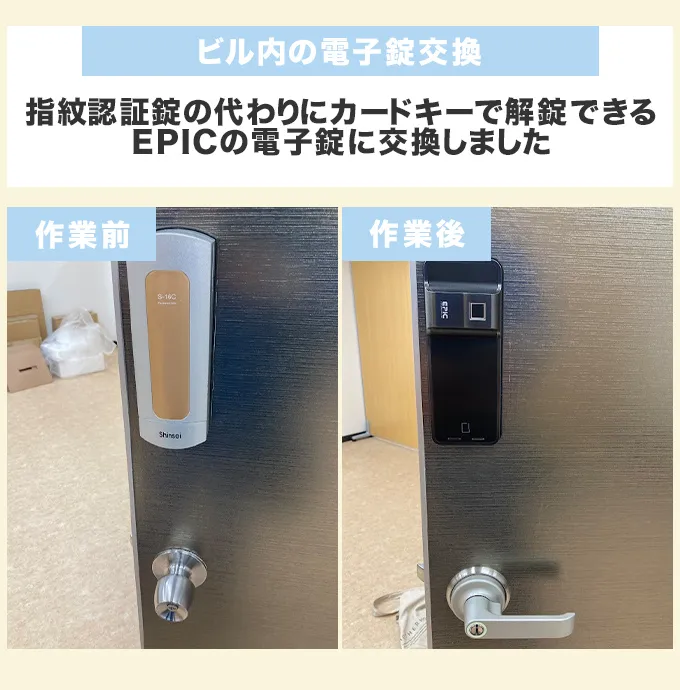 ビル内のドアノブ交換、ドアクローザー交換、電子錠交換