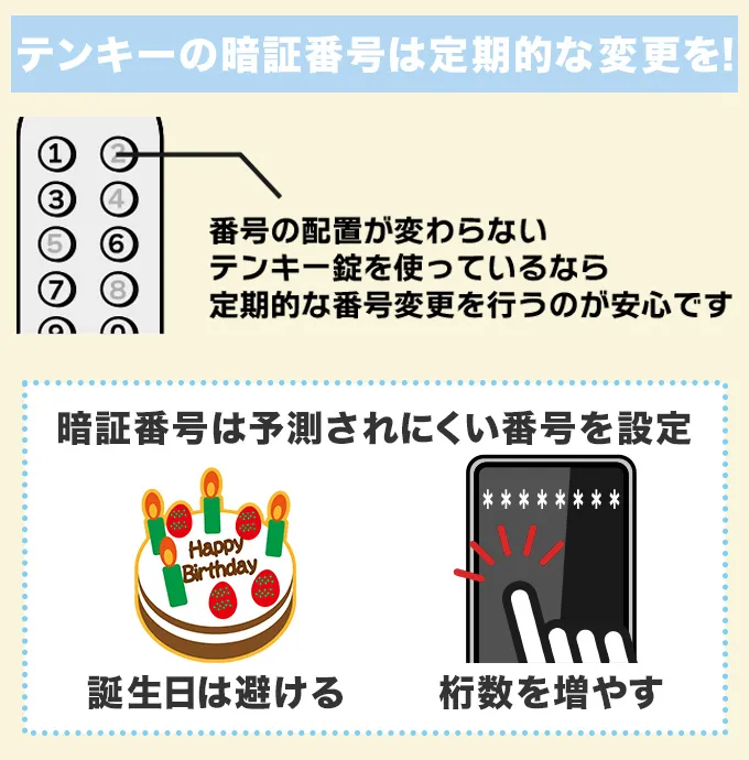 テンキーの暗証番号は定期的に変更する