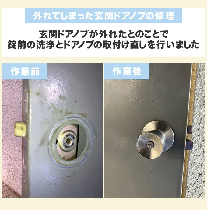 外れてしまった玄関ドアノブの修理