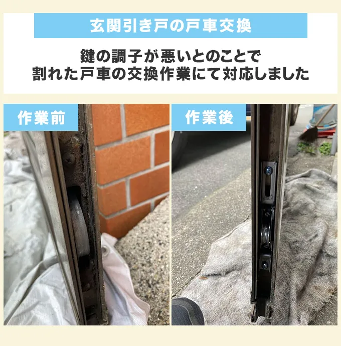 玄関引き戸の戸車交換