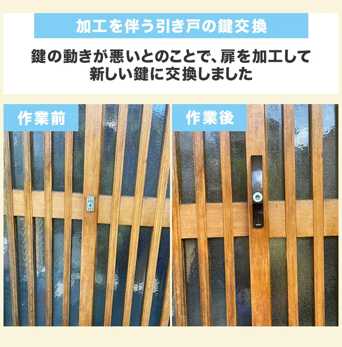 加工を伴う引き戸の鍵交換