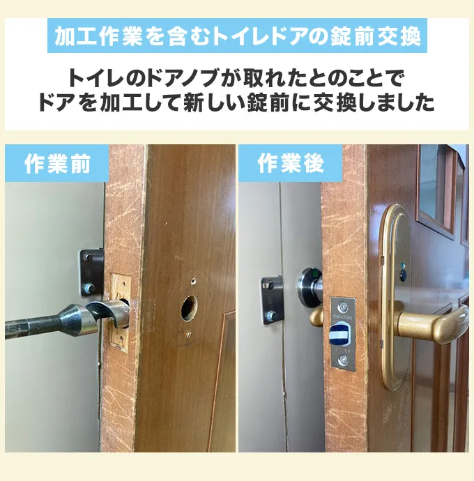 加工作業を含むトイレドア錠前交換