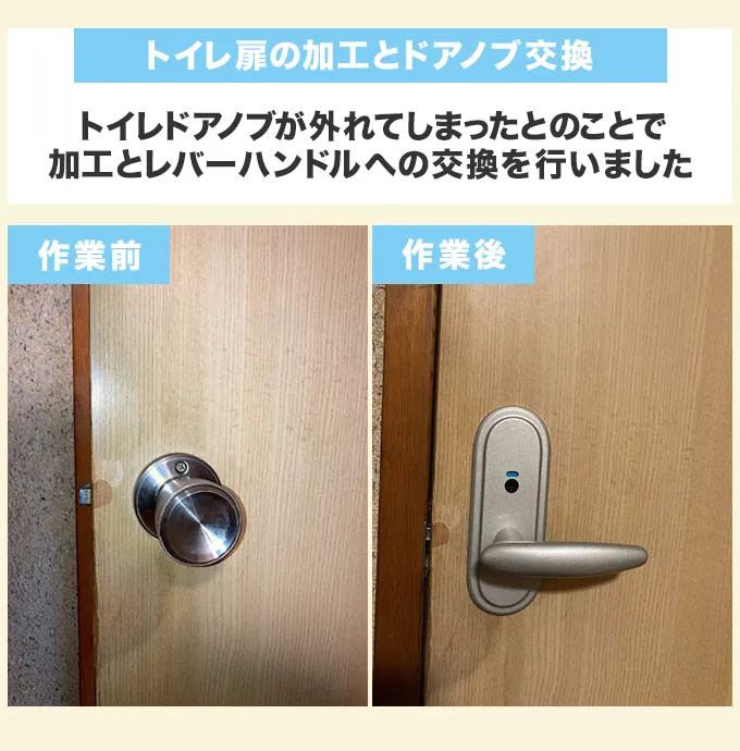 トイレ扉の加工とドアノブ交換