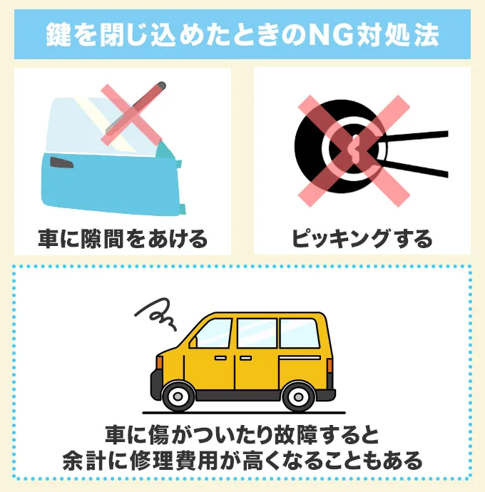 車の鍵を閉じ込めたときのNG対処法