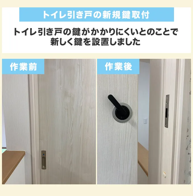 トイレ引き戸の新規鍵取付