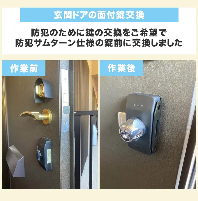 玄関ドアの面付錠交換