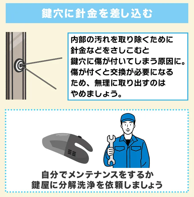 引き戸の鍵穴に針金などをさしこむ