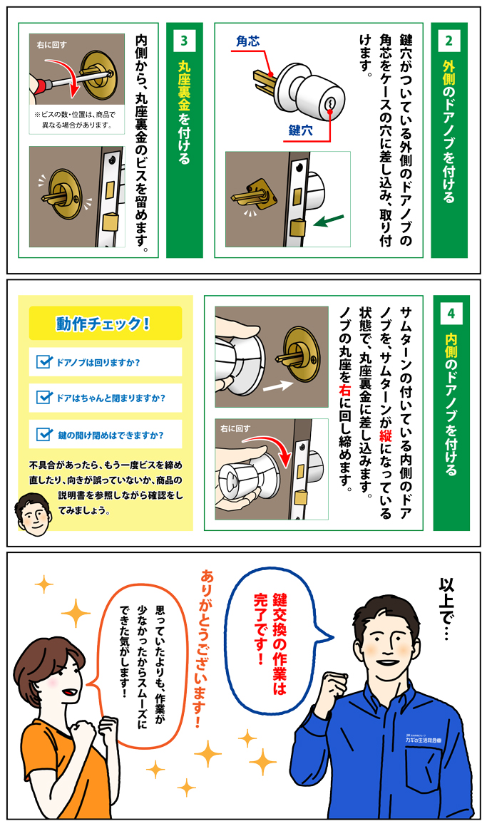 室内ドア・勝手口の鍵交換方法 インテグラル錠編⑧