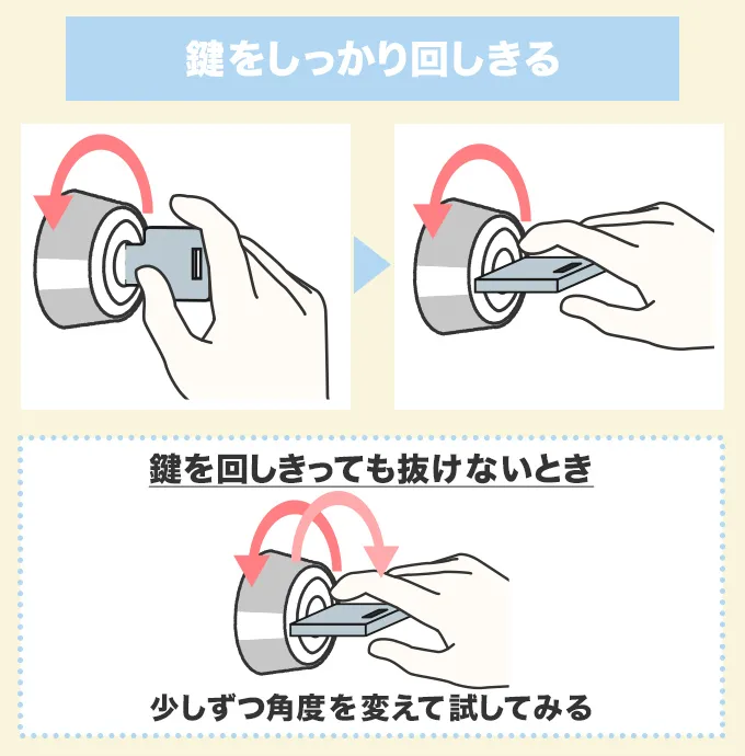 鍵をしっかり回しきってから抜く