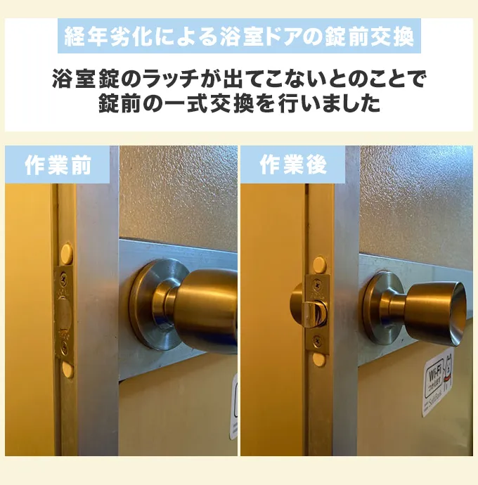 経年劣化による浴室ドアの錠前交換