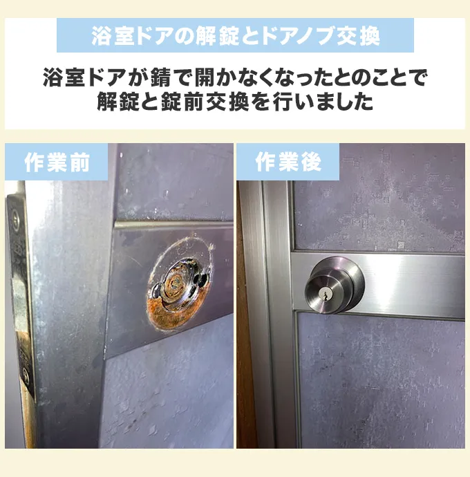 浴室ドアの解錠とドアノブ交換