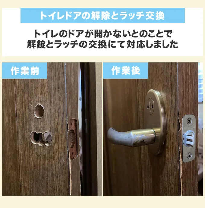 トイレドアの解錠とラッチ交換