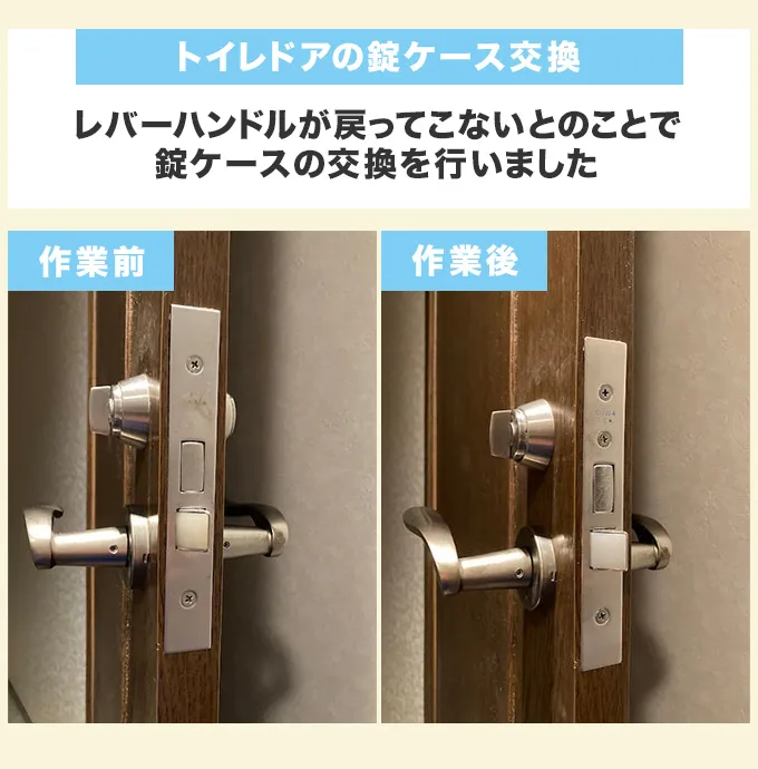 トイレドアの錠ケース交換