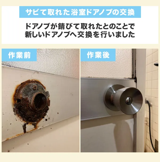 サビて取れたドアノブの交換