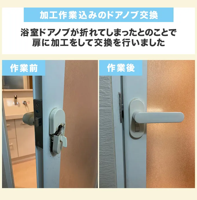 加工作業を含む浴室ドアの錠前交換