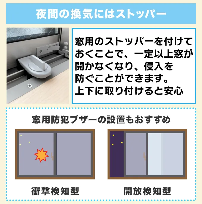 夜間の換気にはストッパーを活用する