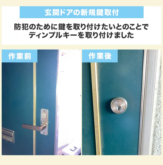 玄関ドアの新規鍵取付